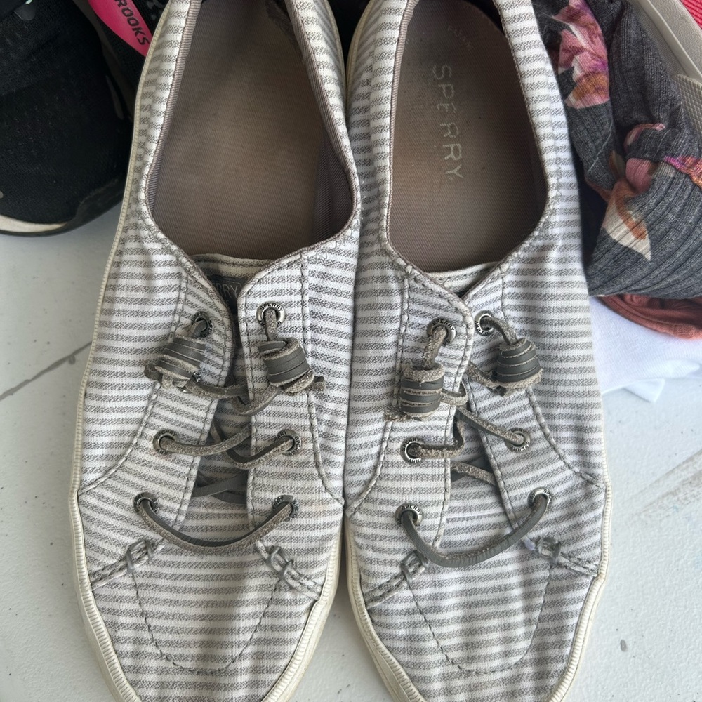 Sperry Gray and White Striped Sneakers